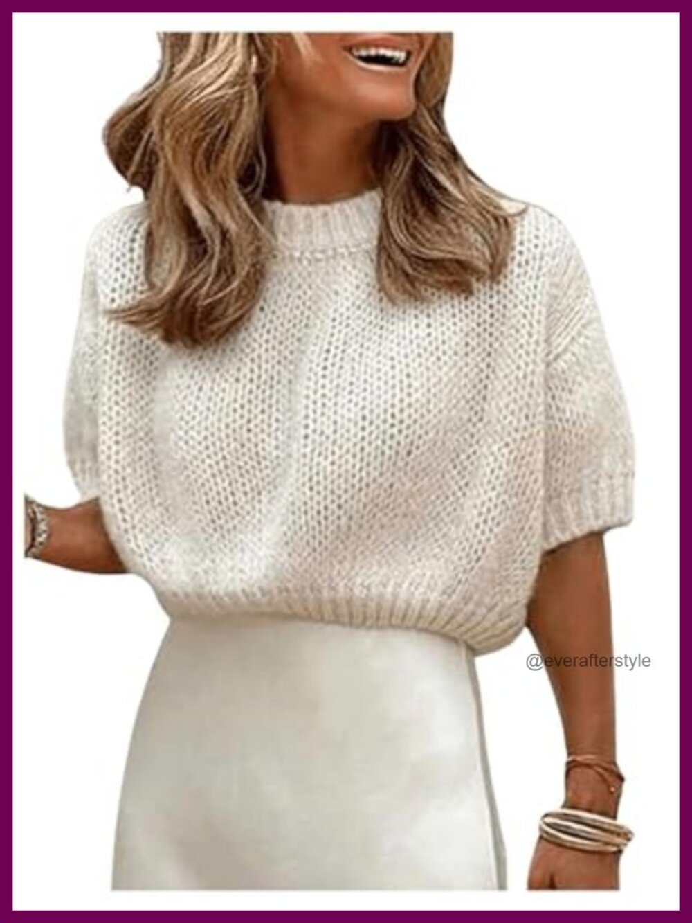 Acrylic Pullover Sweater for Women Short Sleeve Crop Top Casual Knit